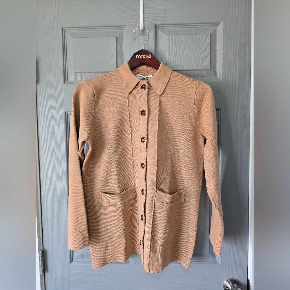 Grace Karin Women's Duster Cardigan Button Up Front Pockets Beige Tan Size M NWT